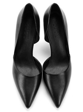 2020新款白色春夏网红r百搭侧空软皮小码黑色高跟鞋职业细跟单鞋