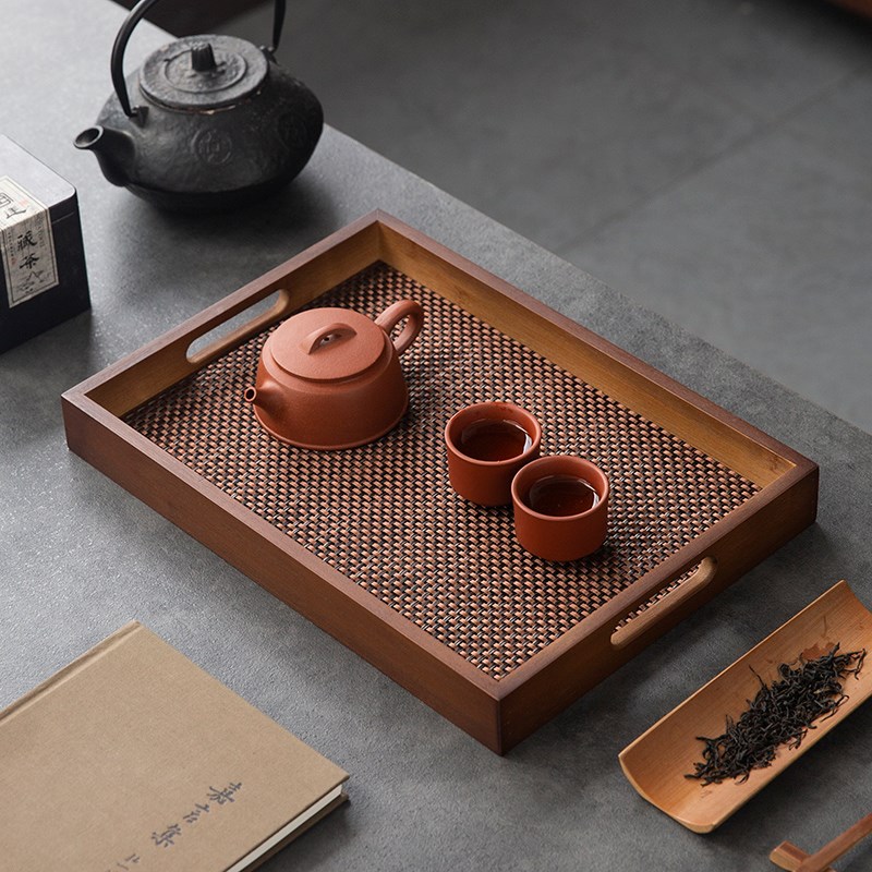 餐厅复古胡桃木茶具茶盘茶杯出菜托盘家用客厅茶几杯子点心盘