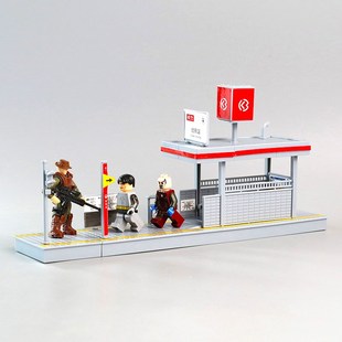 地铁站台模型拼装积木宝宝儿童城市场景街道人行天桥玩具沙盘摆件