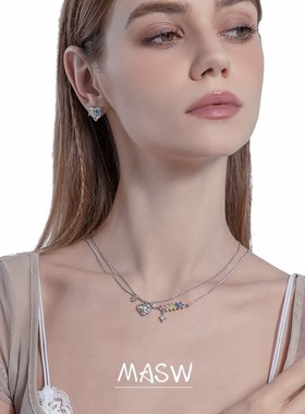 MASW麻秀小众设计高级感多层彩钻爱心双层叠戴项链多巴胺彩色颈链