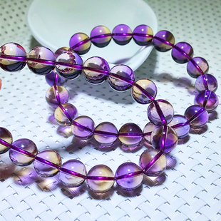 天然紫黄晶手链男女士紫水晶黄水晶紫黄同体鸳鸯体聚宝盆钛晶手串