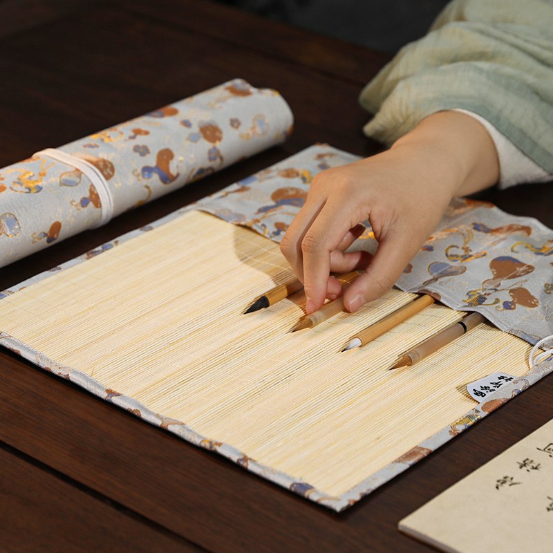 【西泠印社】禄锦笔帘毛笔收纳袋包边布艺竹制书法笔袋笔卷学生初