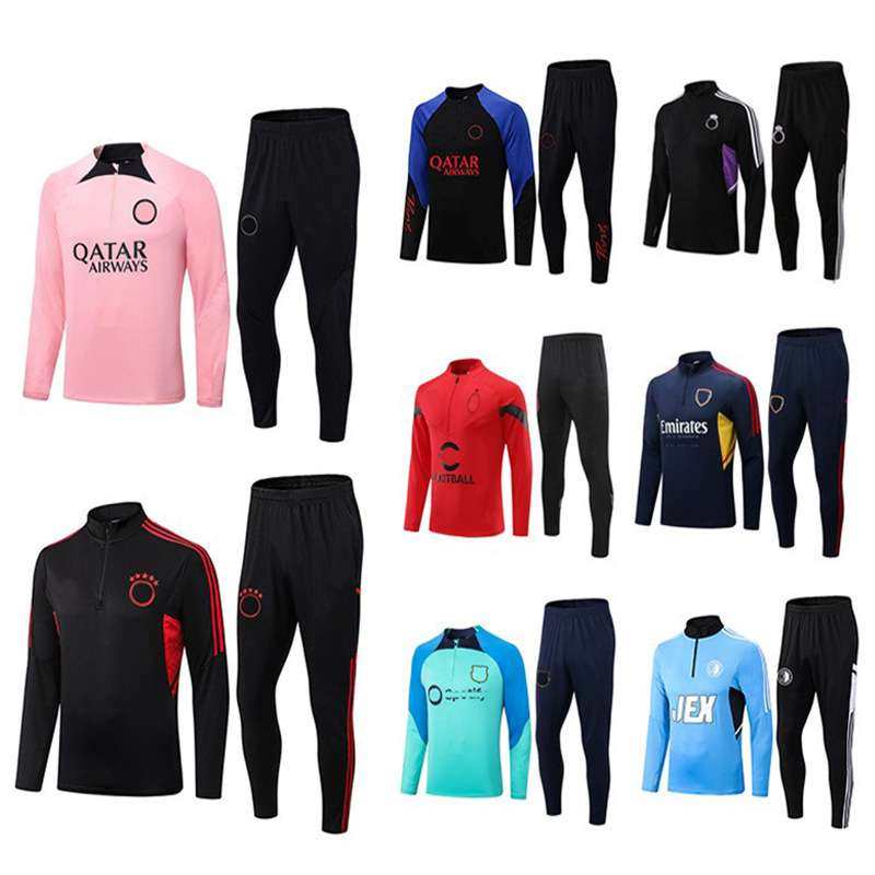 2223巴L 皇M 阿S纳 秋季成人足球训练服半拉链运动透气长袖套装