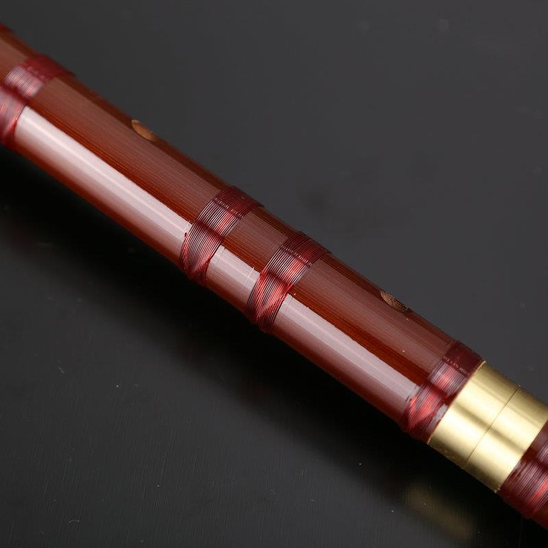 笛子乐器/初学学生笛/专业苦竹横笛/棕色酒红线单插黄铜竹笛/精制