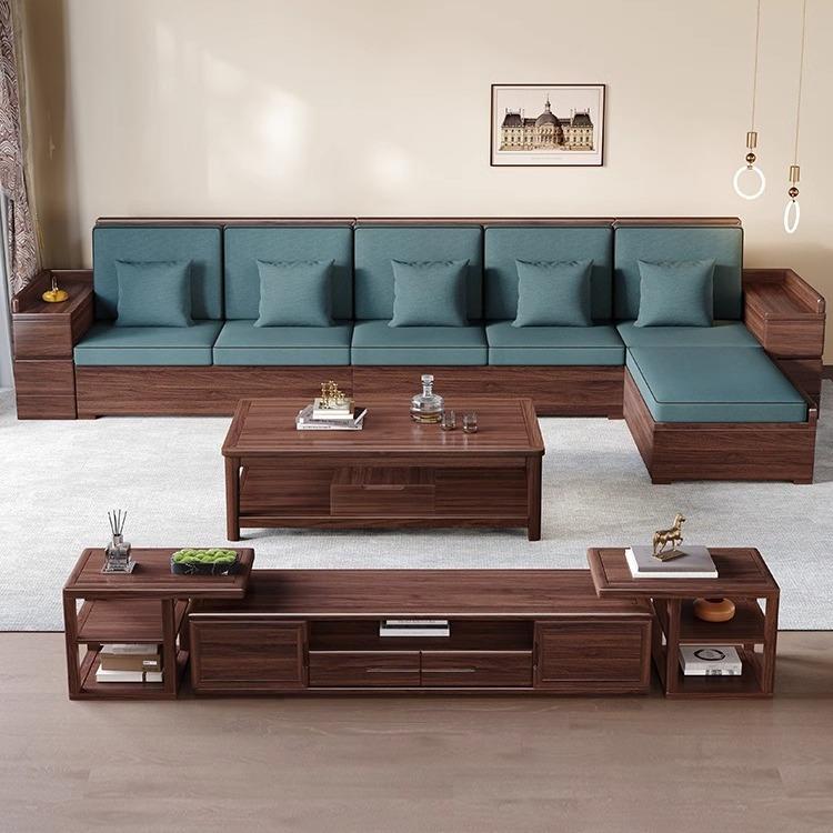新中式黑胡桃实木沙发组合冬夏两用带储物贵妃沙发家用多功能沙发