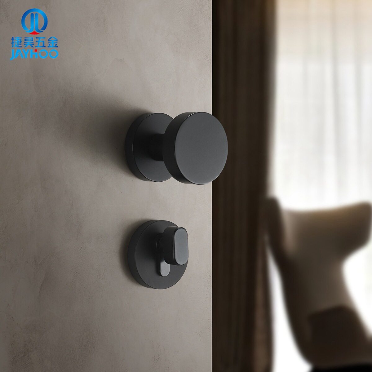 捷昊黄铜双开门把手圆形隐形室内卧室实木房门锁具家用卫生间门锁