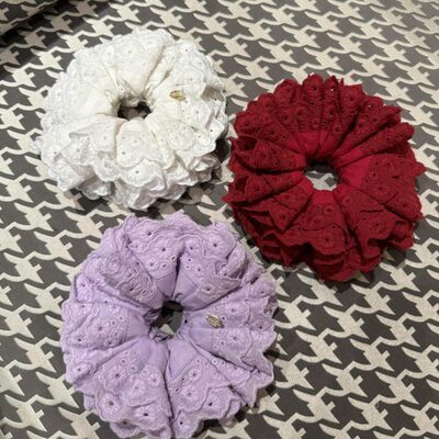 Basistar 四层花边重工重褶手作大肠发圈女 级感法式头饰 大号
