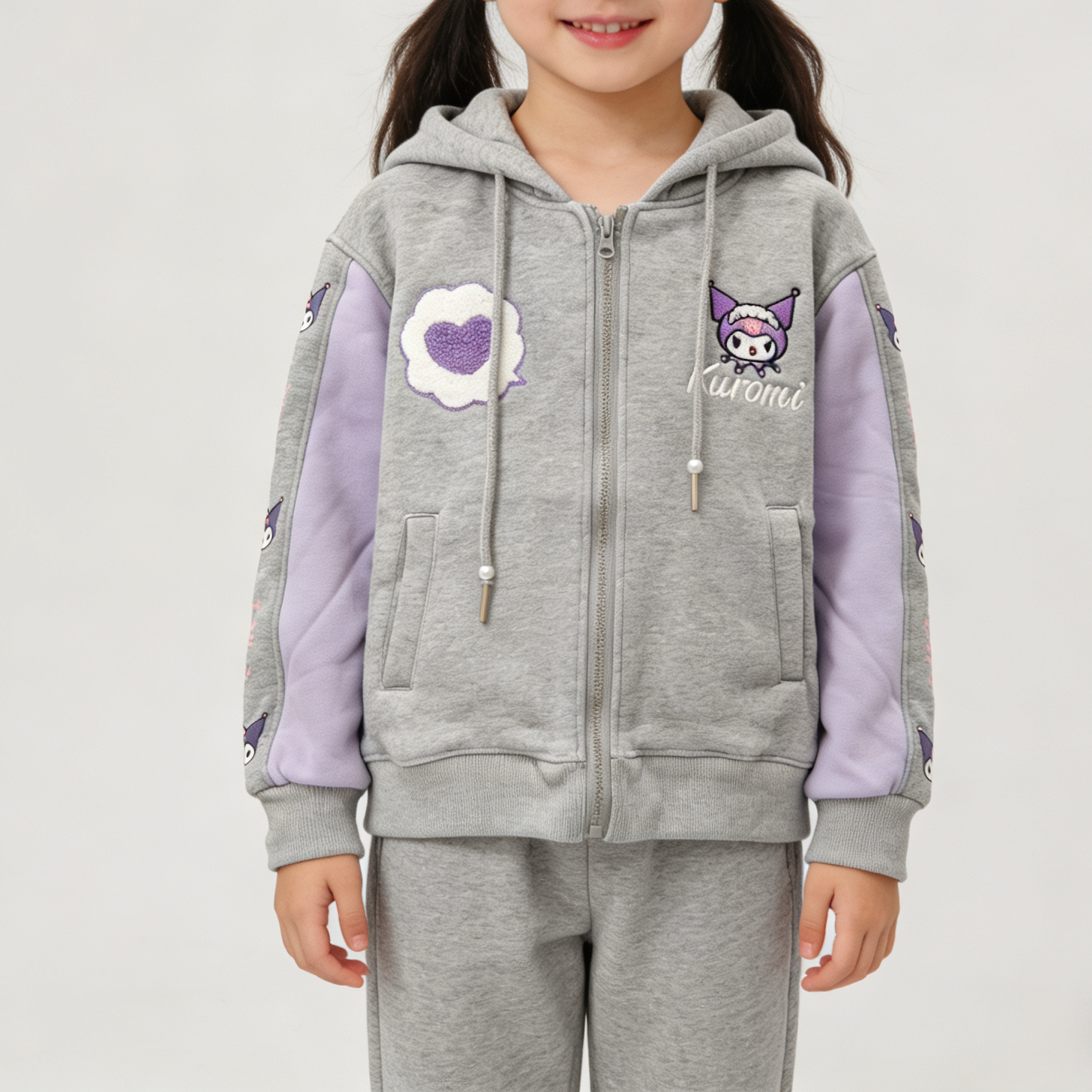 110-150码儿童春秋冬加绒外套女童连帽卫衣库洛米刺绣上衣