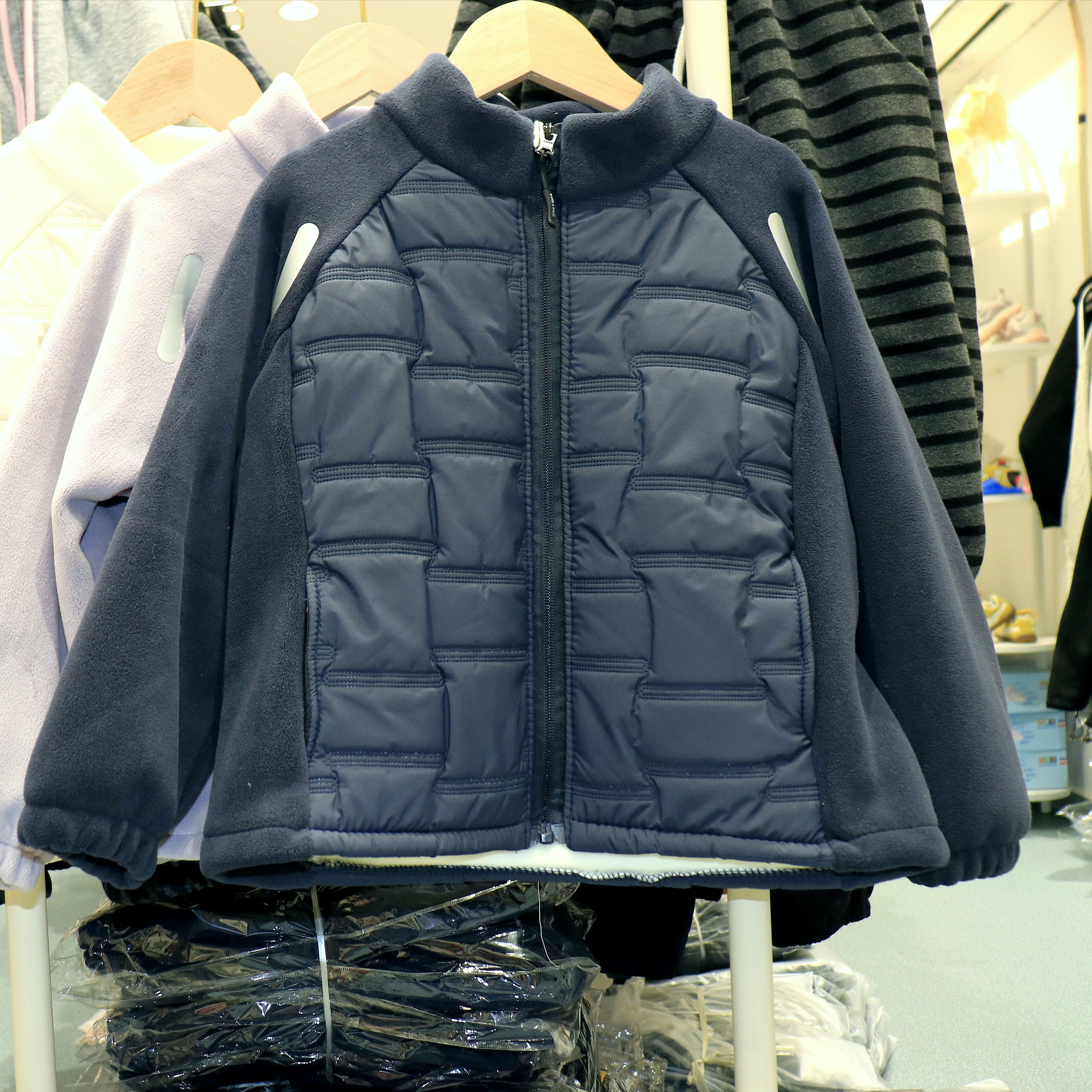 110-150码儿童秋冬拼接双面奥粒绒外套校服神器男童女童上衣