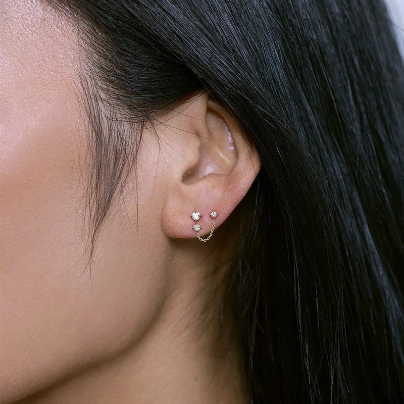 Aide 925 Sterling Silver Double Studs Three Clear Zirco.n Sm