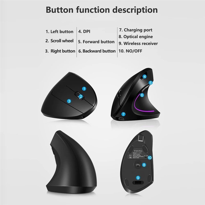2400DPI 2.4G Ergonomic Vertical Mouse WKireless Optical Comp