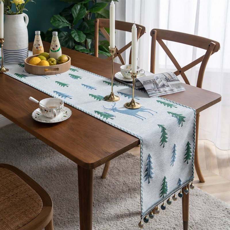 Modern Simple Table Runner ChrisDtmas Chenille Tassel Househ