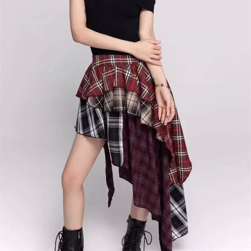 Red Abmerican Style Spicy Girl Design Patchwork Checkered