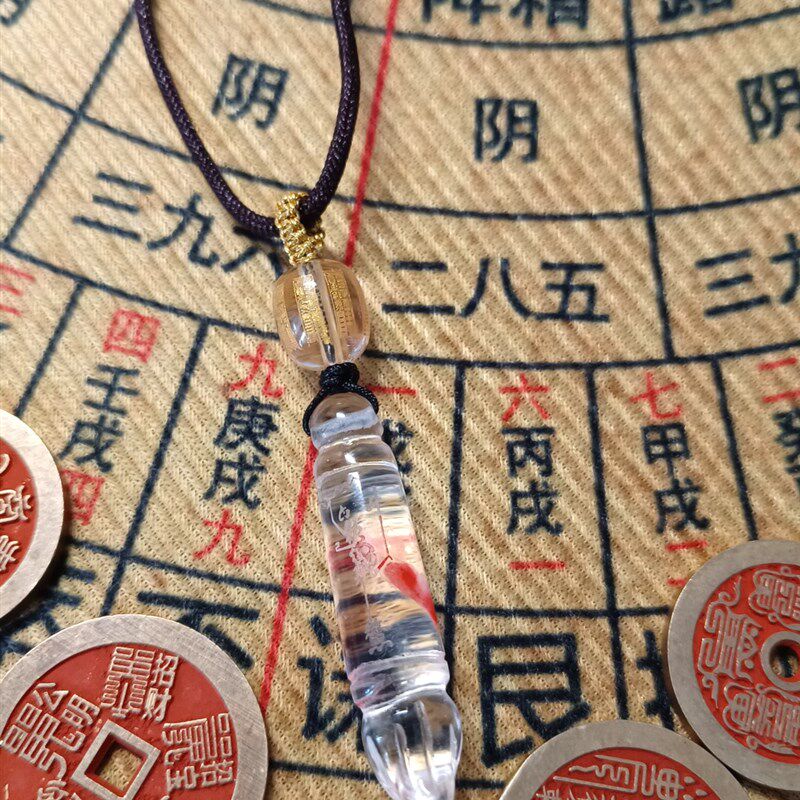 天然白水晶魁星踢斗 九品文昌 文昌笔项链坠