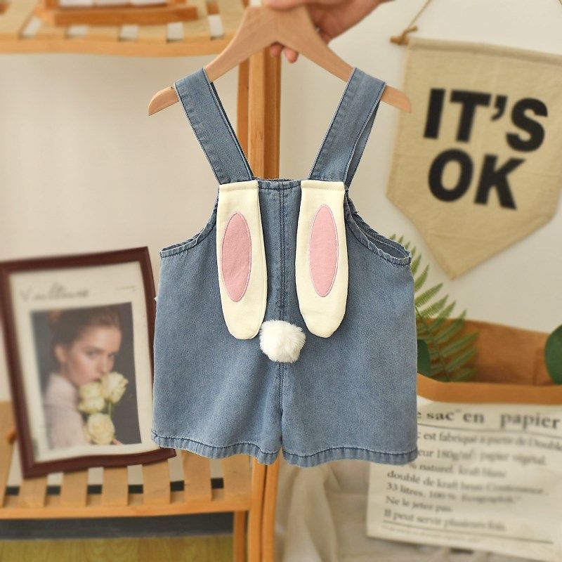 宝宝牛仔裤夏季儿童短裤休闲外穿女童背带裤薄款时髦网红婴儿裤子