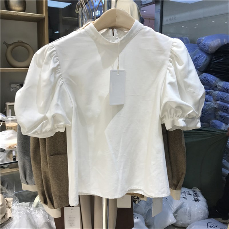 泡泡袖短袖2024春夏新款韩版百搭打底上衣女装短袖T恤女衬衣女潮
