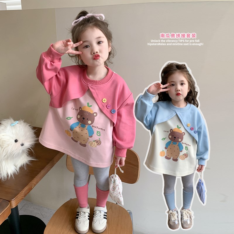 女童卫衣套装2025新款儿童卡通可爱卫衣打底裤两件套宝宝洋气衣服