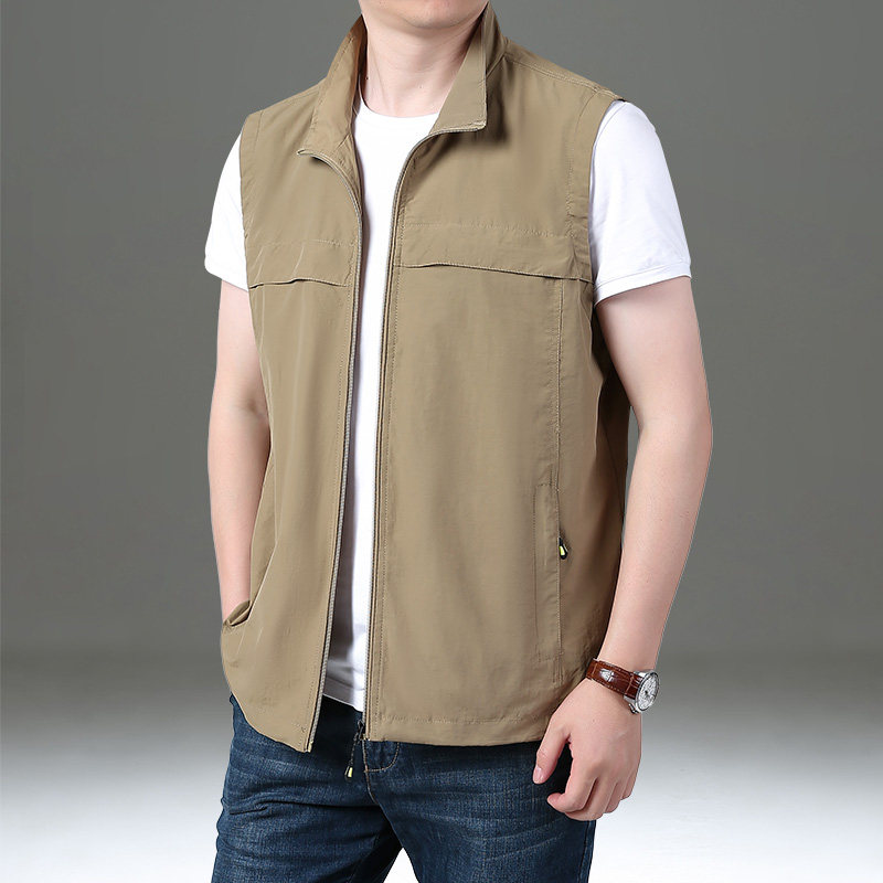 夏季马甲男款户外休闲运动速干背心宽松大码工装薄款透气坎肩外套