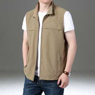 夏季马甲男款户外休闲运动速干背心宽松大码工装薄款透气坎肩外套