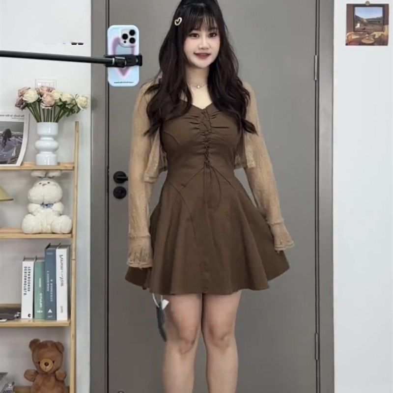 微胖mm辣妹吊带连衣裙夏季新款高级感系带显瘦A字甜辣短裙两件套,女装/女士精品,大码连衣裙,淘宝优惠券,粉丝福利购,淘宝优惠卷