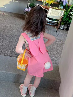 女童夏装连衣套装2024新款洋气时髦儿童短袖女宝宝夏季背心背带裤