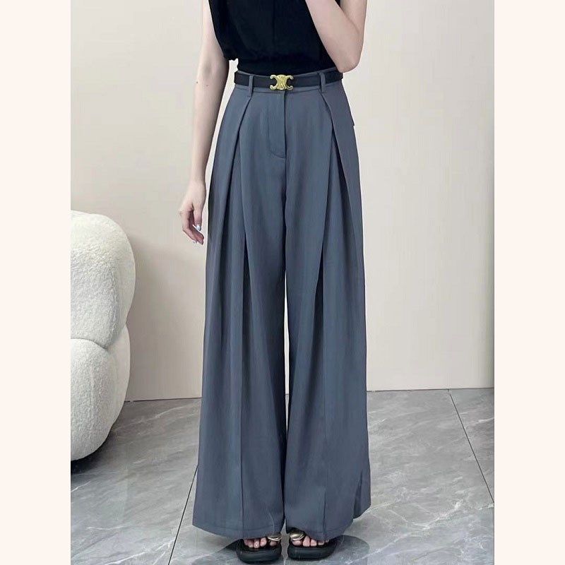 高级感西装裤女高个子通勤垂感显瘦拖地休闲裤子垂坠感灰色阔腿裤
