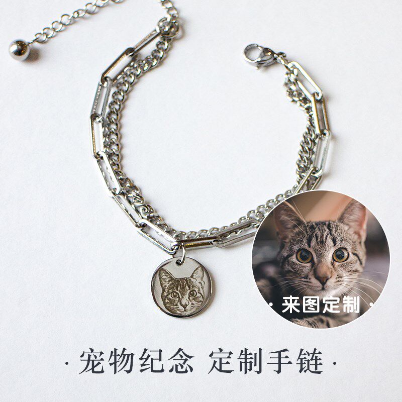 宠物毛发纪念照片项链手链定制刻字爪印相框挂件猫毛骨灰吊坠手串