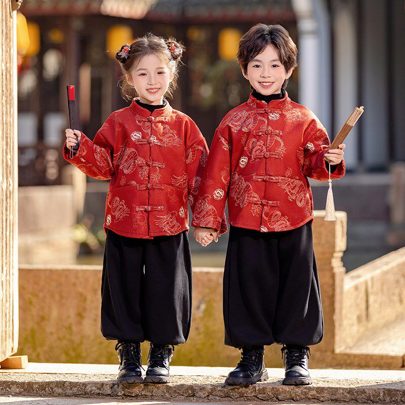 儿童汉服秋冬中国风男女童新中式唐装拜年服幼儿园元旦演出服套装