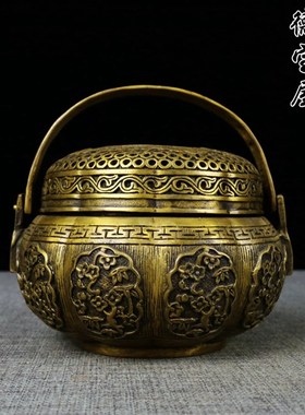 铜手炉纯铜仿古五福熏香炉u香薰炉中式铜暖手炉怀炉冬季暖手手炉