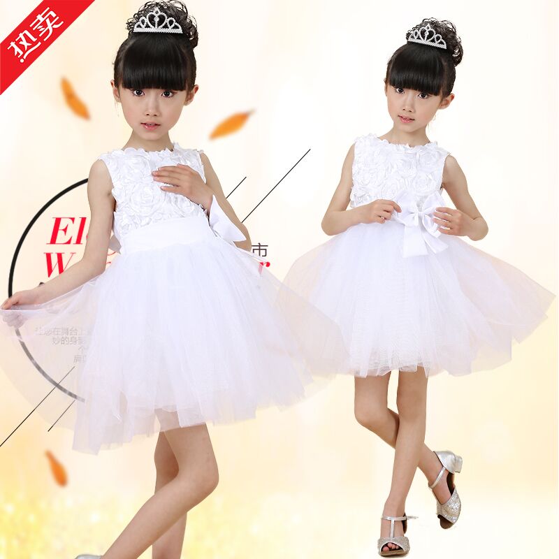 女童公主蓬蓬裙演出服六一儿童白色舞蹈纱裙幼儿园大合唱表演服装