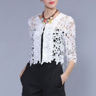 白蕾丝镂空短外套外搭开衫薄款上衣女小衫夏天小披肩配裙子春夏季