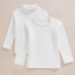 加绒儿童打底衫秋冬圆领长袖白色t恤纯棉男 女童半高领加厚保暖衣
