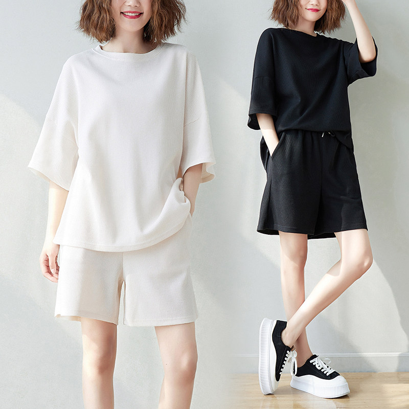 胖妹妹大码女装2022夏季新款宽松休闲运动套装胖mm短袖短裤两件套