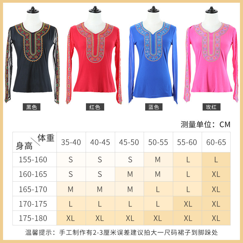 新疆民族舞蹈演出服艺考练功服装维族舞绣花长袖上衣衬衣修身新款