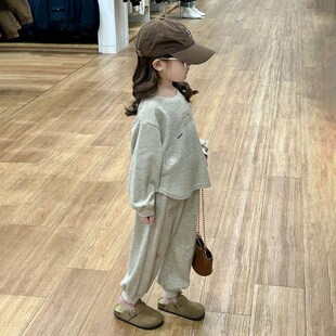 打底衫 女童春装 洋气休闲裤 潮运动卫衣两件套时尚 舒适套装 2024新款