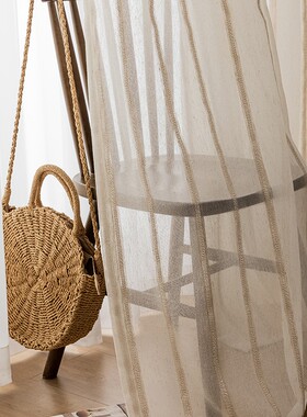 亚麻窗帘日式半遮光2021v年新款书房客厅卧室阳台纱原木风窗纱纱
