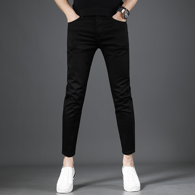 纯黑色九分牛仔裤男夏季薄款2024新款潮牌弹力修身小脚男士休闲裤