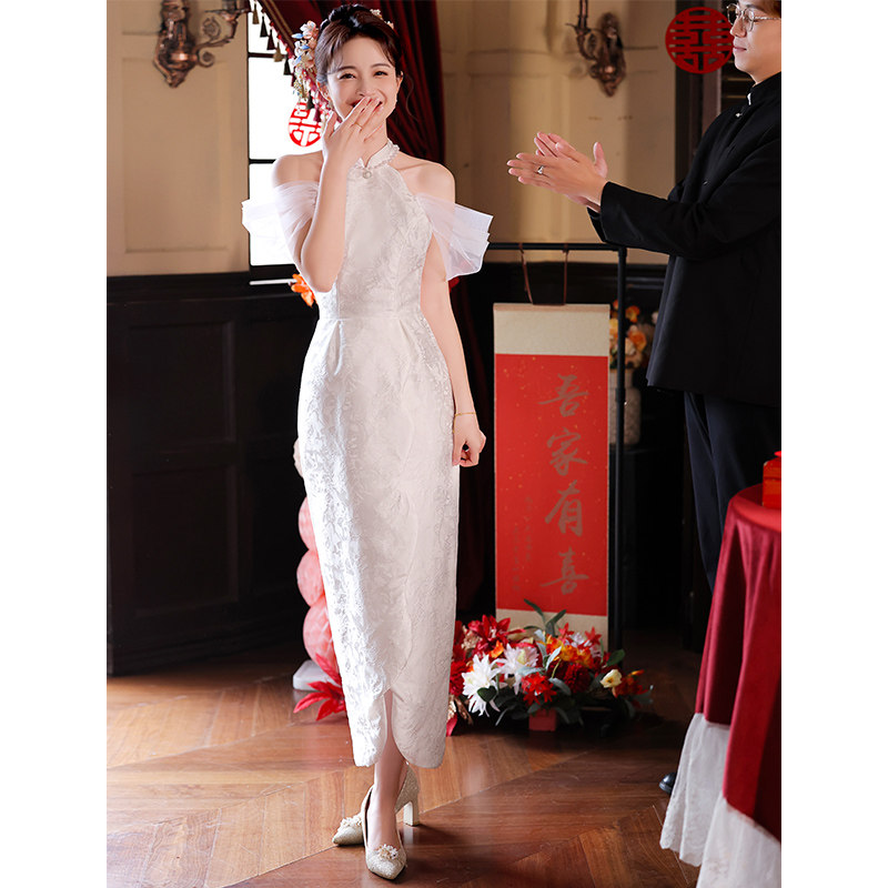 旗袍订婚白色礼服女2025新款高级感中式敬酒服新娘气质小个子轻奢
