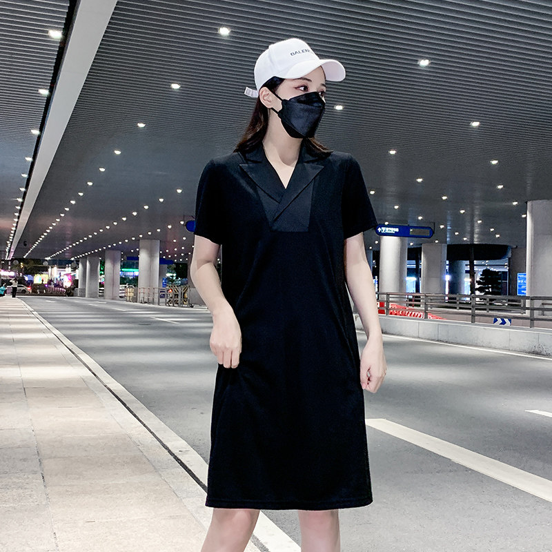 大码女装2024新款夏季洋气胖mm休闲职业连衣裙直筒减龄遮肚裙子女