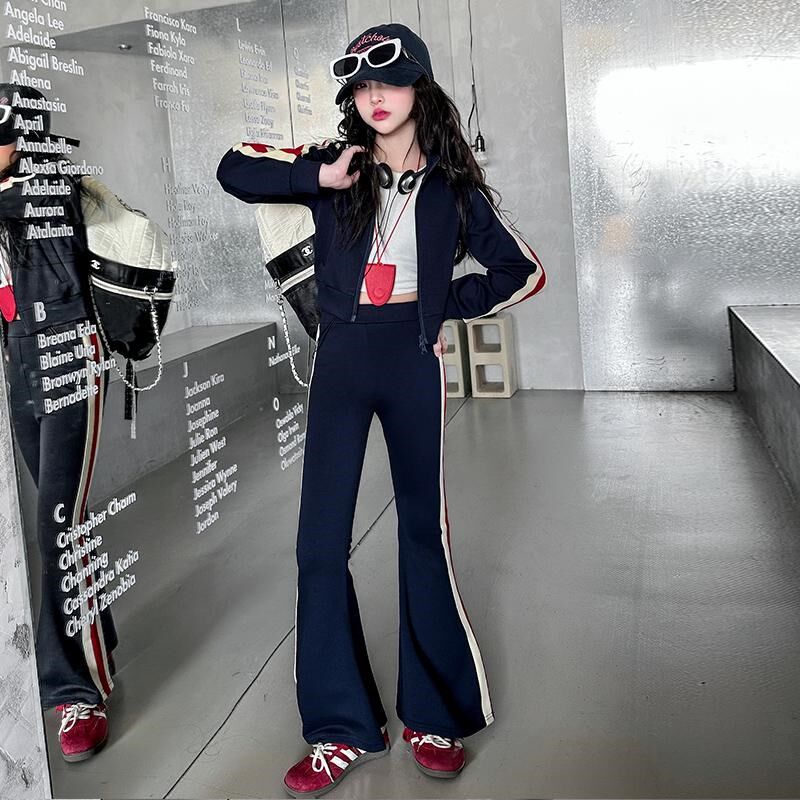 女童童装套装2025春秋季新款洋气儿童运动服卫衣外套喇叭裤两件套