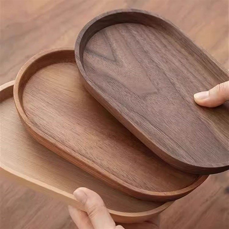 日式木质椭圆形托盘 实木餐盘黑胡桃木下午茶咖啡托盘精致小托盘,餐饮具,餐用托盘,淘宝优惠券,粉丝福利购,淘宝优惠卷