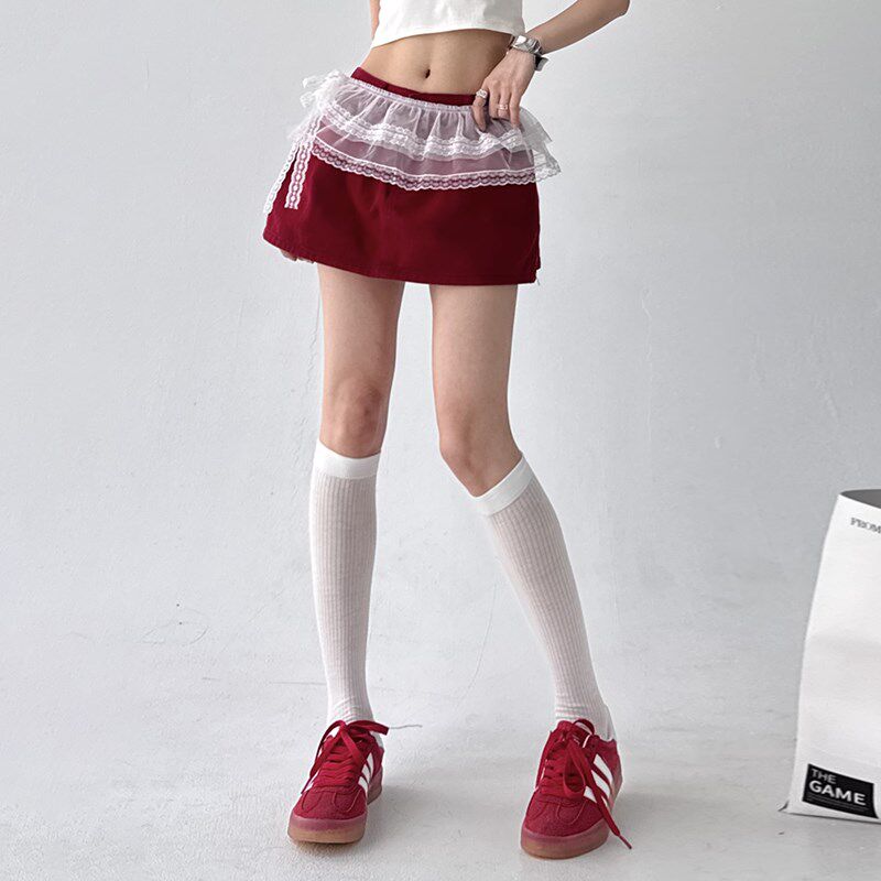 红色高腰时尚减龄牛仔超短裙女2025夏季新款辣妹洋气a字半身裙裤