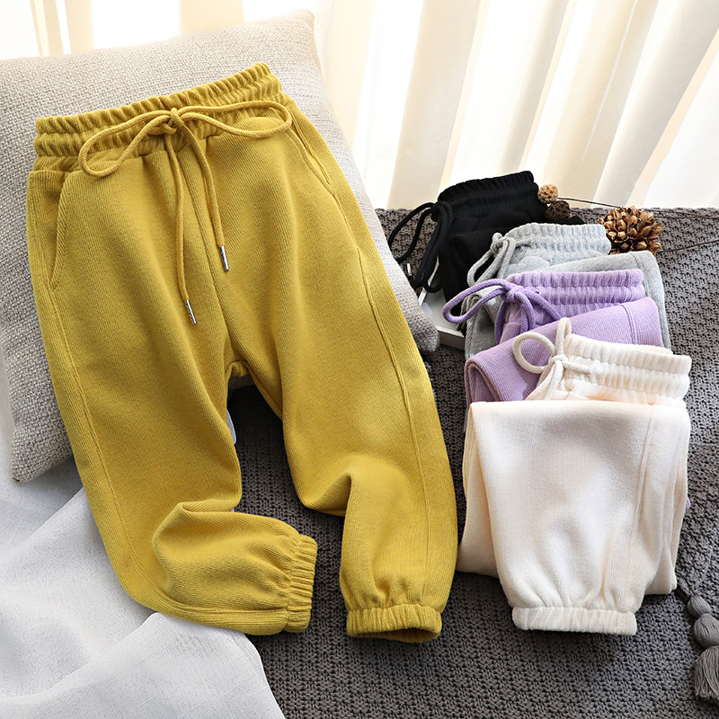 女童灰色运动裤春秋款儿童小学生洋气宽松长裤男童百搭休闲卫裤