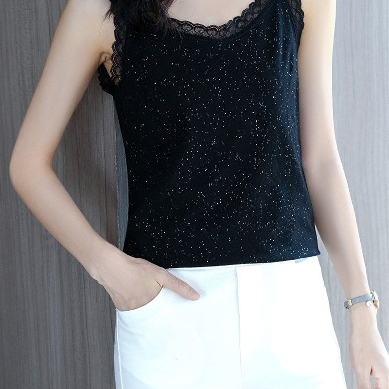 宽松大码遮肚子蕾丝吊带打底衫2022新款无袖上衣显瘦减龄背心外穿