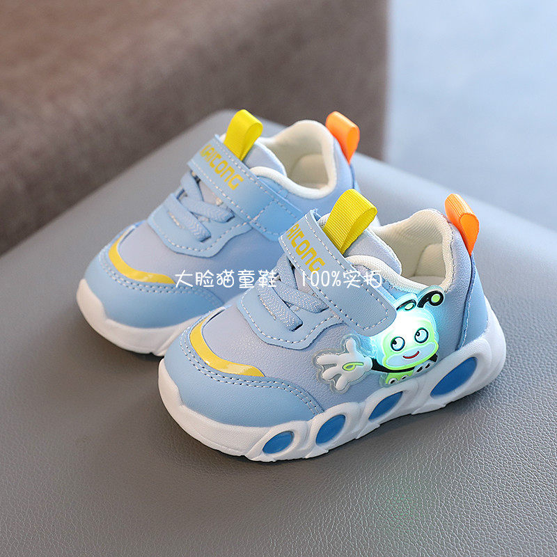 秋季婴幼儿学步鞋0-1-3岁5亮灯女宝宝鞋子男童皮面单鞋小童运动鞋