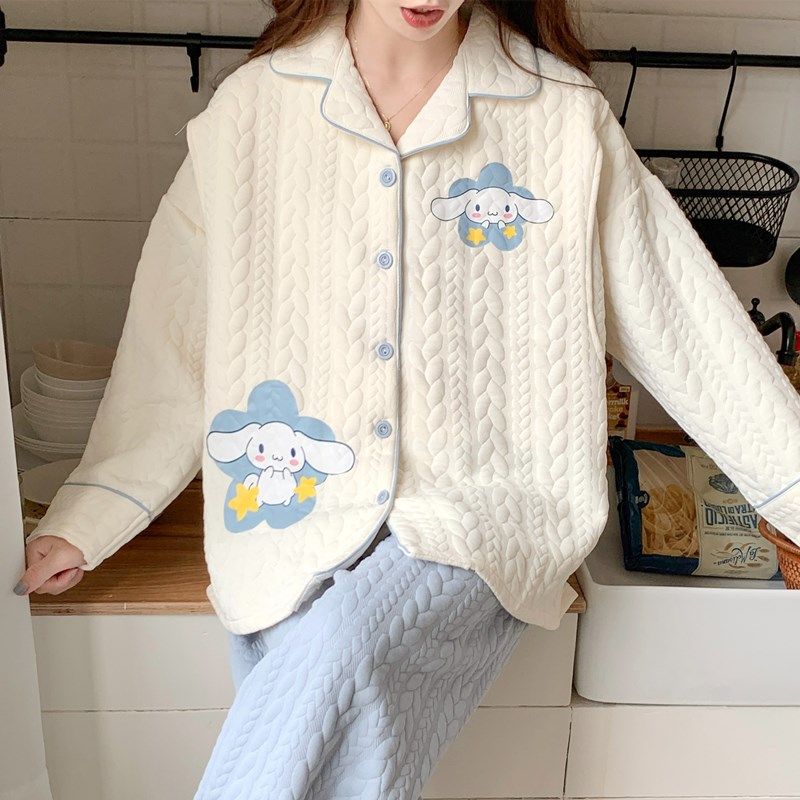 孕妇睡衣女春秋款纯棉产后哺乳家居服空气棉夹层加厚款月子服套装