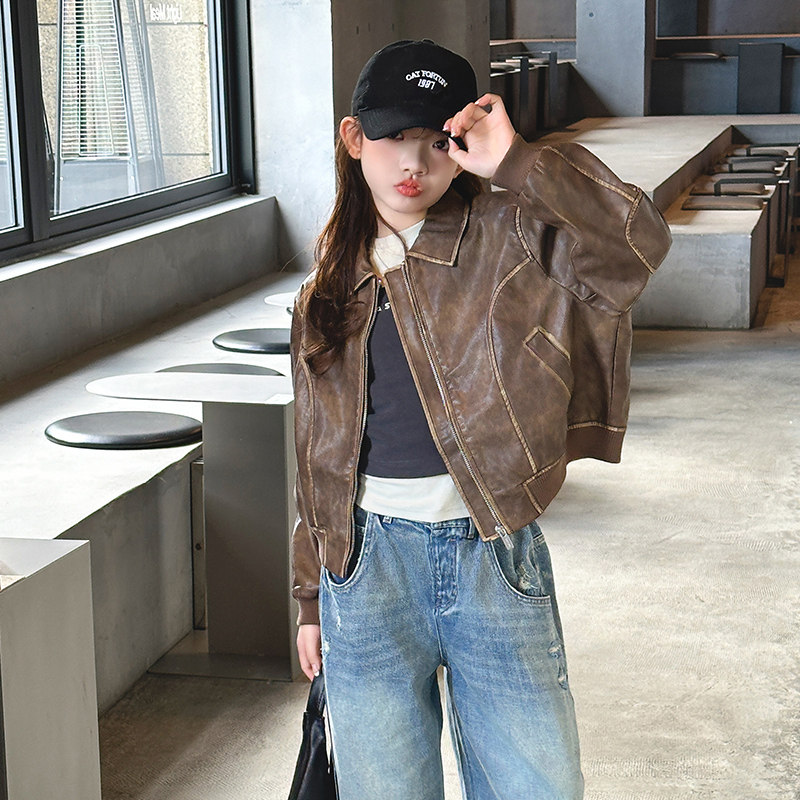 女童皮衣外套2024秋装新款洋气网红炸街大童女孩春秋儿童夹克上衣