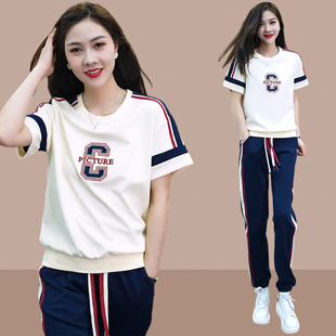 爆款休闲运动服套装女士2024夏新款时尚洋气减龄两件套小个子短袖