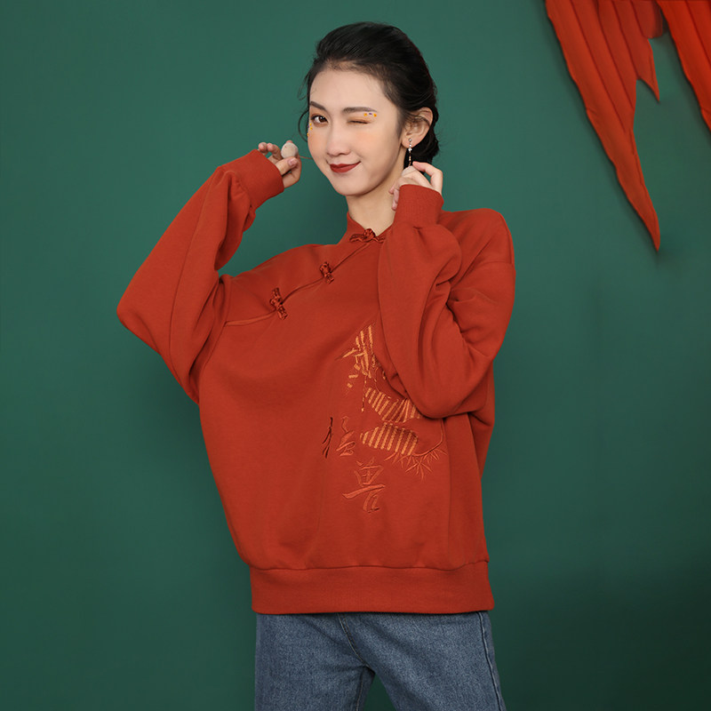唐装女中国风女装冬季汉服冬款女旗袍盘扣上衣女拜年服新中式卫衣