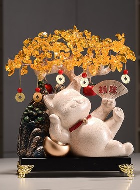 财源广进招d财猫摇钱树摆件客厅酒柜收银台装饰品乔迁店铺开业礼